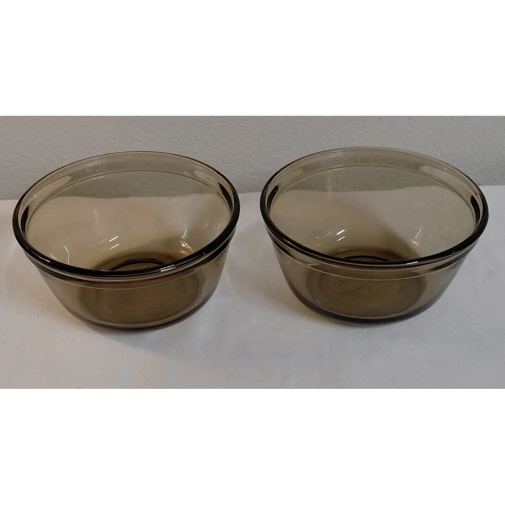 Lot of 2 Vintage Anchor Hocking Smoke Brown Glass Mixing Bowls 1 Qt 6.5